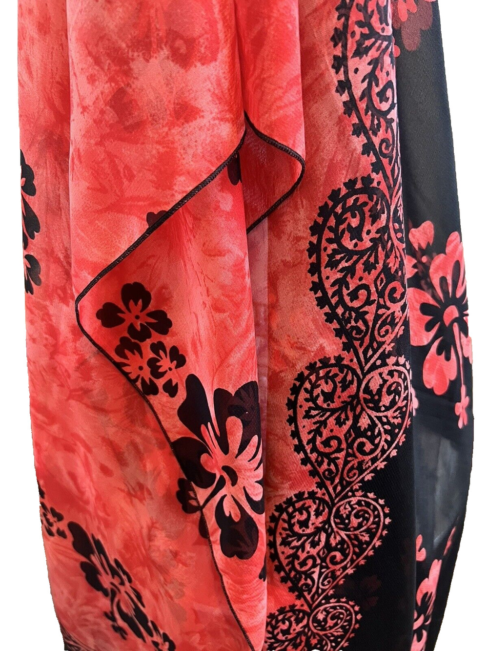 Vtg Signed RIMA Red & Black Large Long Flowing Floral Scarf Shawl or Beachwear